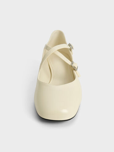 Giày cao gót mũi tròn Patent Crossover-Strap Block-Heel, Phấn, hi-res