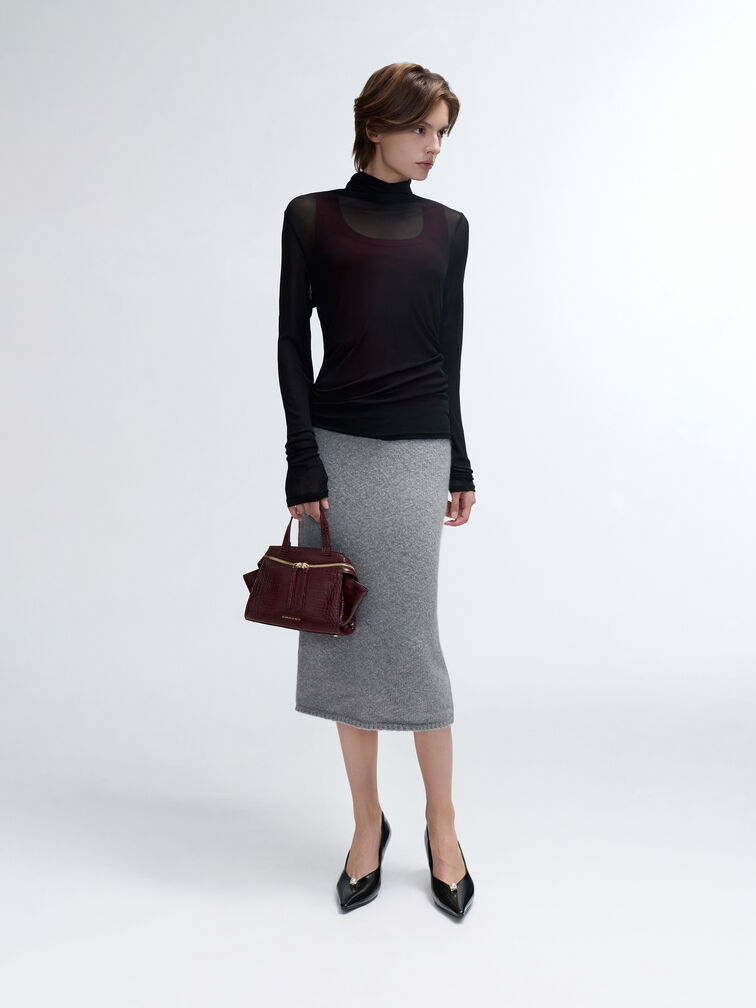 Pansy Trapeze Croc-Effect Top Handle Bag, Wineberry Red, hi-res