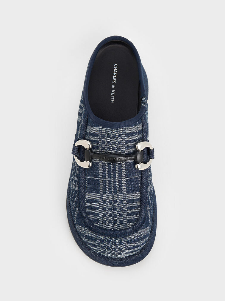 Gi&agrave;y mules Denim Plaid Metallic Accent Platform, Xanh đậm, hi-res