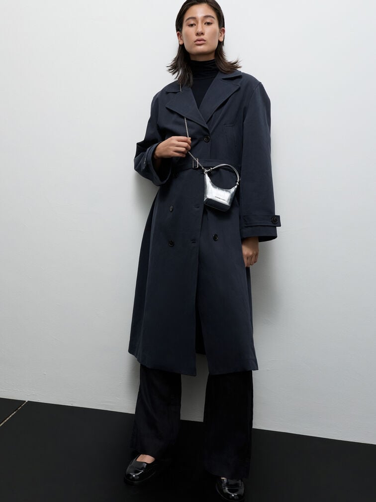 Micro Augustine Metallic Eel-Effect Chain-Handle Bag, Silver, hi-res