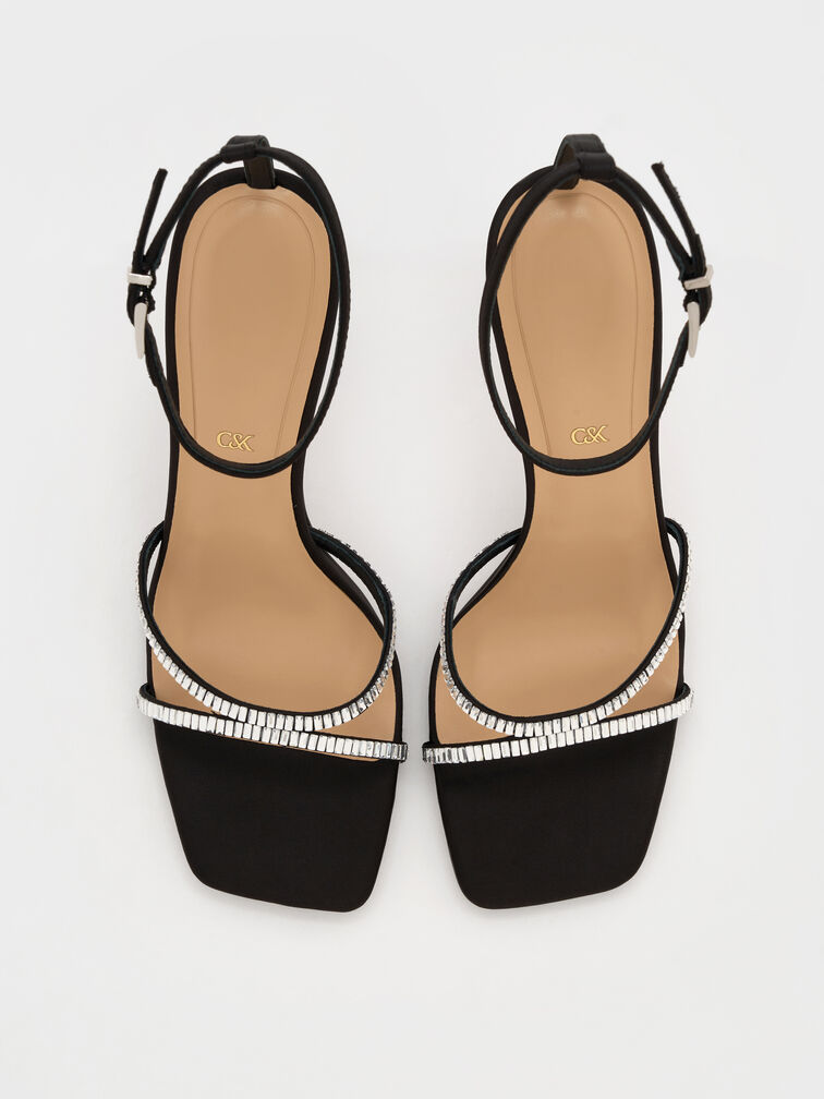 Giày cao gót Recycled Polyester Crystal-Embellished Ankle-Stra, Đen họa tiết, hi-res