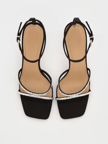 Giày cao gót Recycled Polyester Crystal-Embellished Ankle-Stra, Đen họa tiết, hi-res