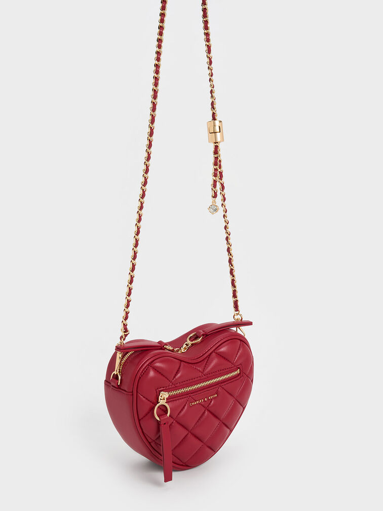 Túi đeo chéo hình trái tim Philomena Quilted Heart, Đỏ, hi-res