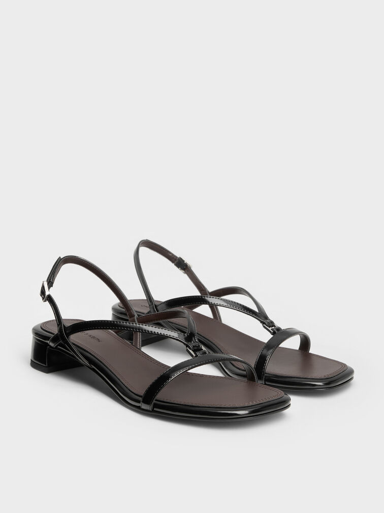 V-Strap Heeled Slingback Sandals, Black Boxed, hi-res