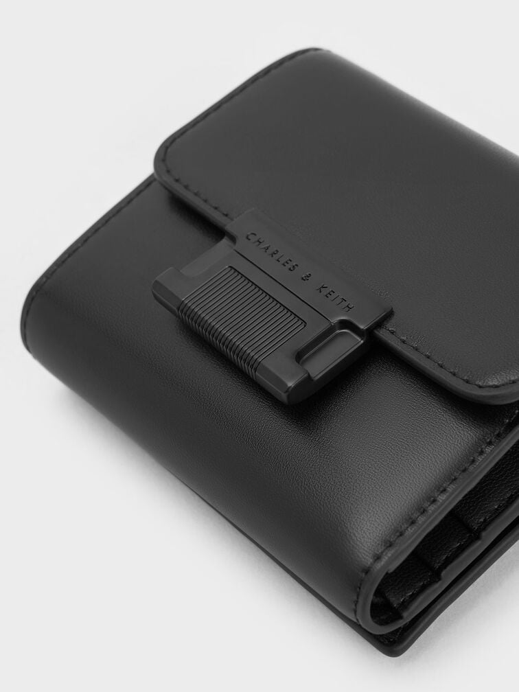 Metallic Accent Short Wallet, Black, hi-res