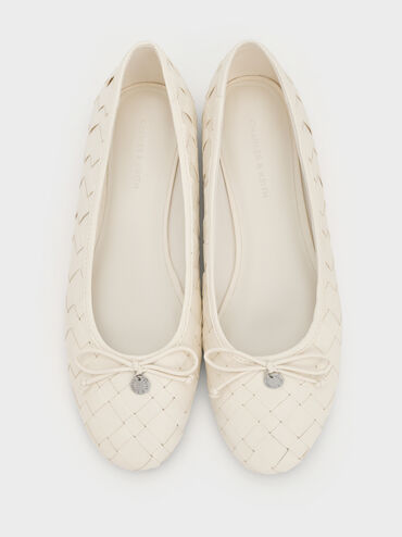 Gi&agrave;y b&uacute;p b&ecirc; mũi tr&ograve;n Woven Bow, Phấn, hi-res