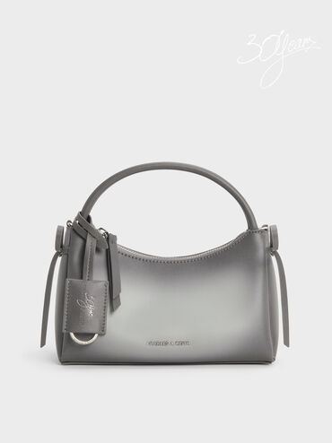 Hazel Burnished Bow Top Handle Bag, Grey, hi-res