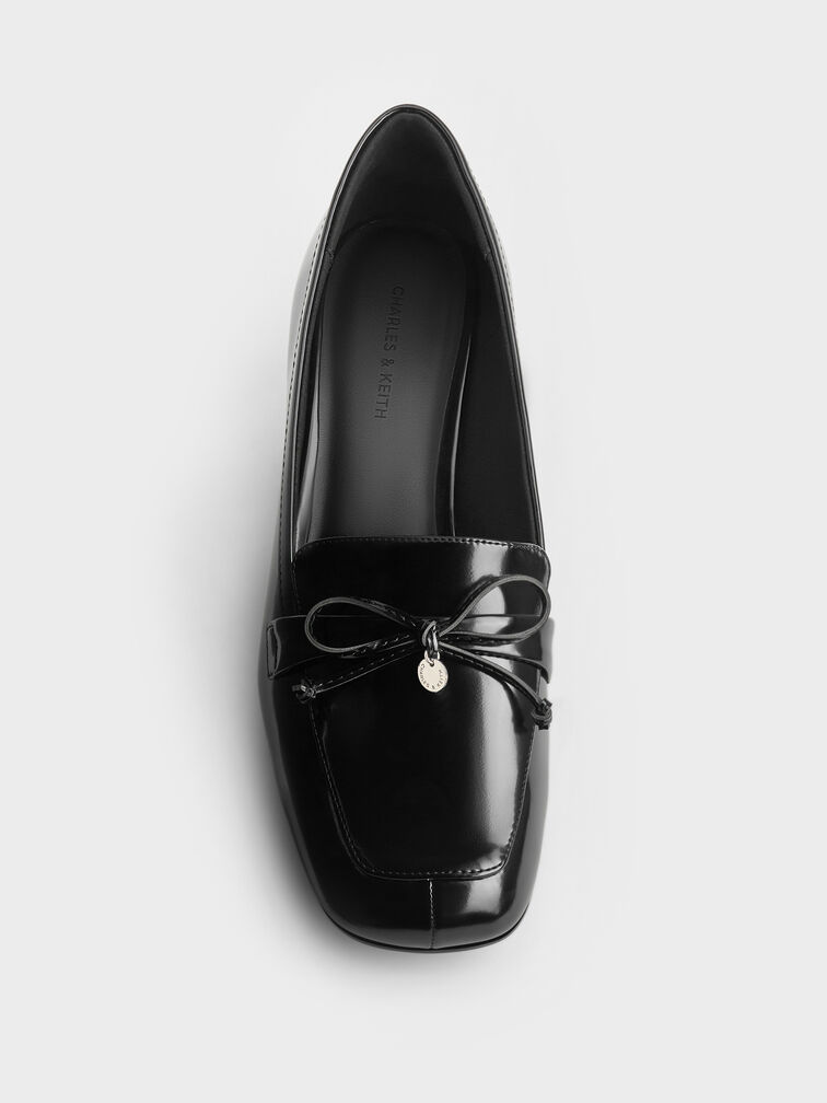 Circle-Charm Bow Loafer Pumps, Black Boxed, hi-res