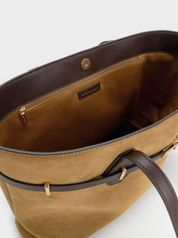 Arlet Recycled Suede Double-Handle Belted Tote Bag, Sahara Sand, hi-res