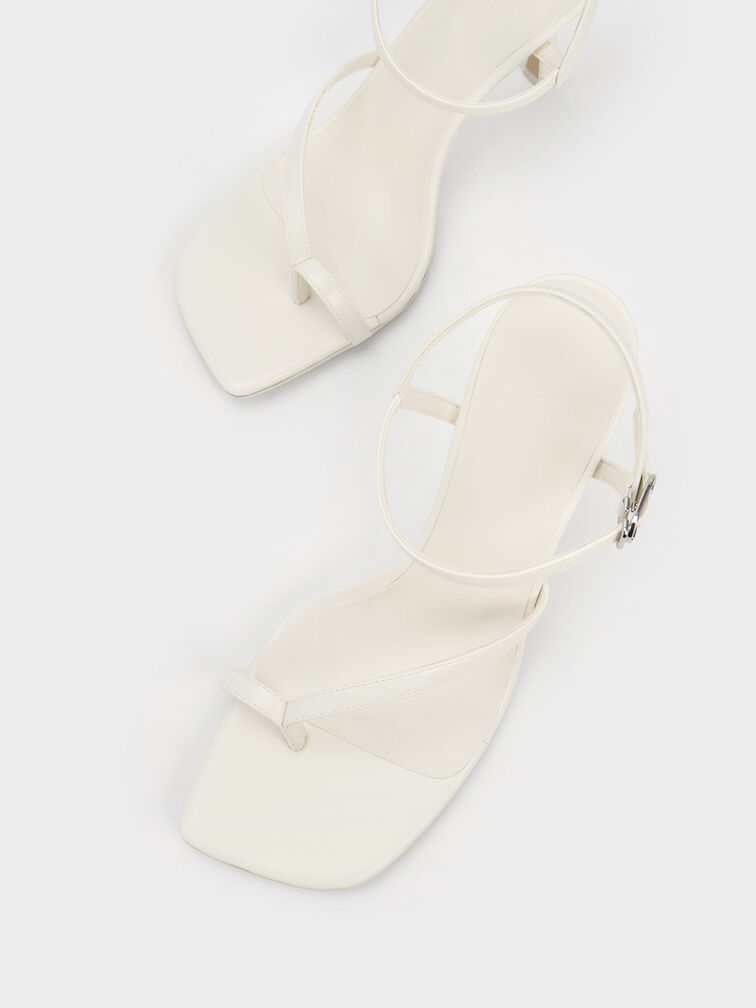 Toe-Loop Flare Heel Sandals, White, hi-res