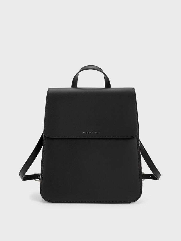 Front Flap Structured Backpack, Black, hi-res