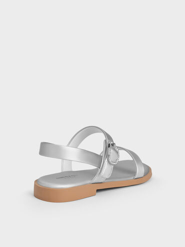 Giày sandals bé gái mũi tròn Pearlescent Crystal-Buckle, Bạc, hi-res