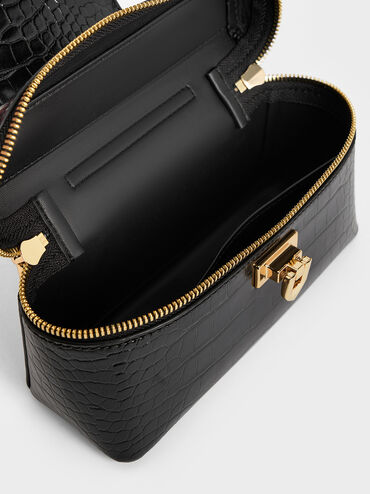 T&uacute;i x&aacute;ch Arwen Croc-Effect Top Handle Vanity, Đen, hi-res