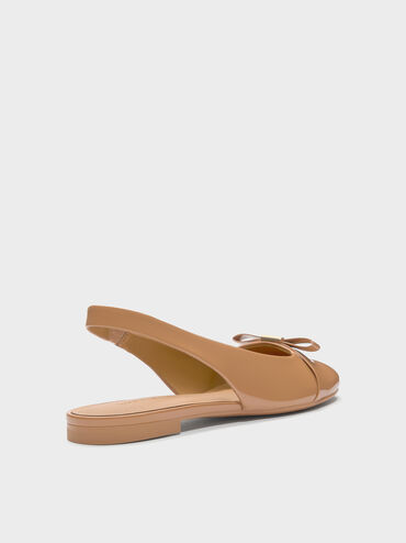 Giày sandals đế bệt Dorian Patent Bow, Vàng caramel, hi-res