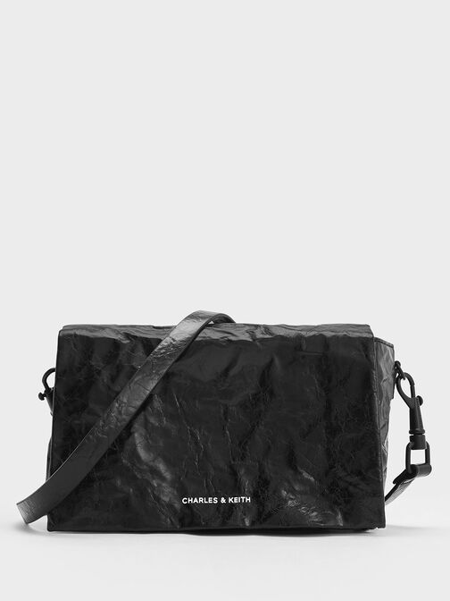 Túi đeo chéo phom chữ nhật Matina Crinkle-Effect, Jet Black, hi-res