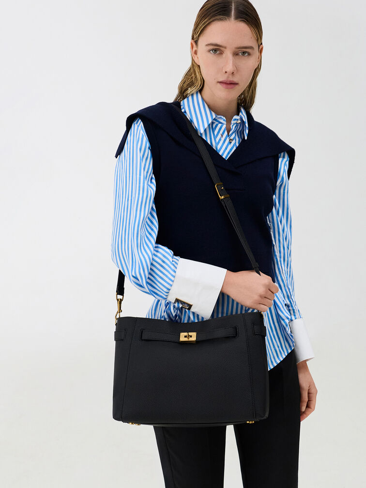 T&uacute;i tote Dinora Belted, Đen, hi-res