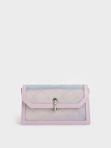Marietta Holographic Quilted Crossbody Bag, Lilac, hi-res