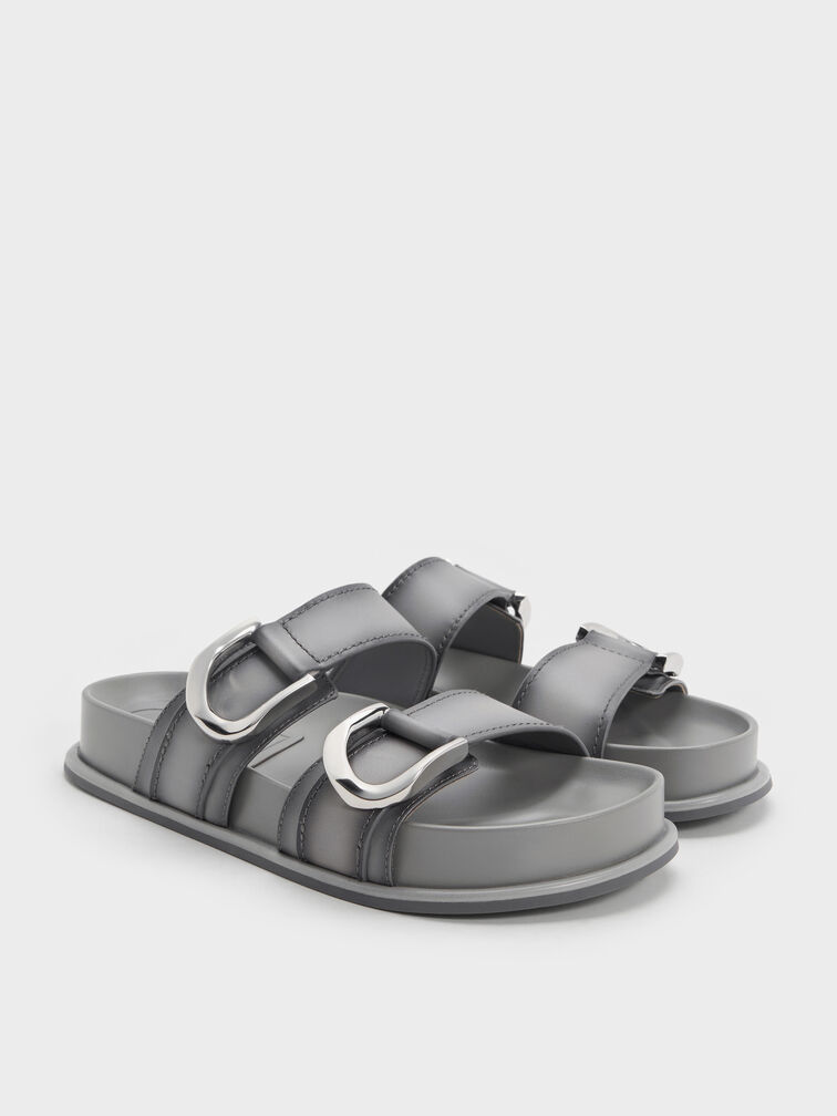 Gabine Leather Ombre Buckled Sandals, Light Grey, hi-res