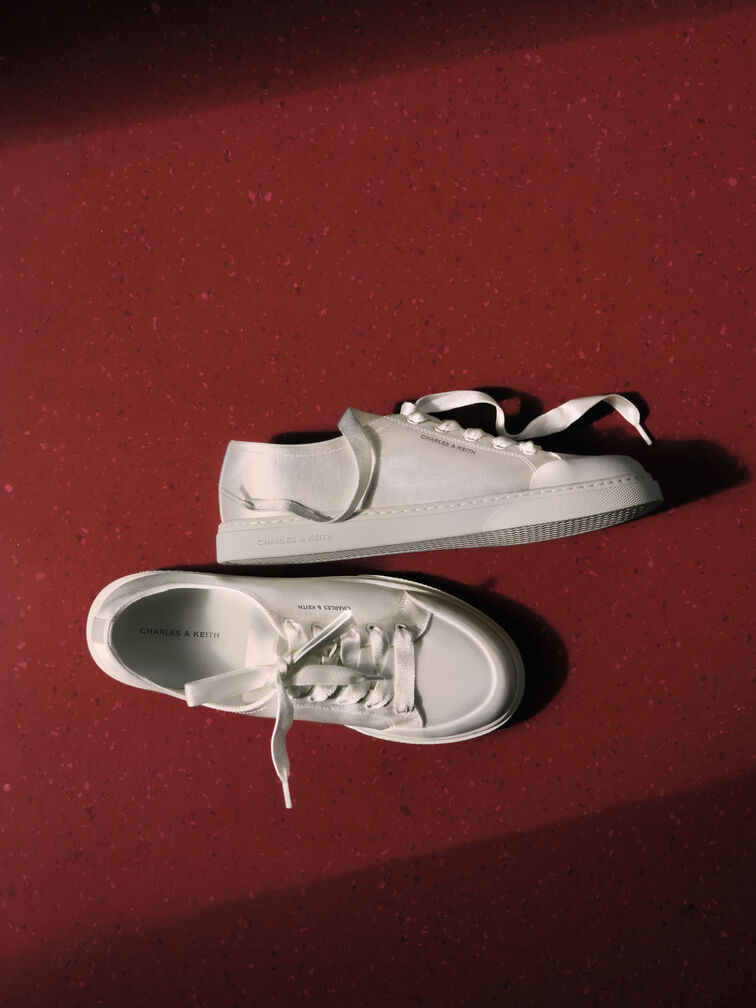 Gi&agrave;y sneakers cổ thấp Satin, Trắng, hi-res