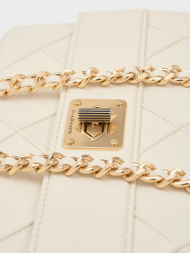 Túi đeo chéo phom chữ nhật Eleni Quilted, Kem, hi-res