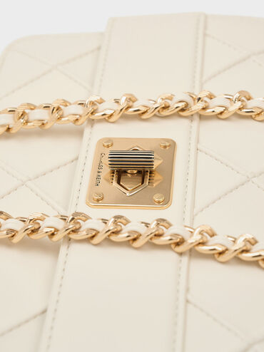 Túi đeo chéo phom chữ nhật Eleni Quilted, Kem, hi-res