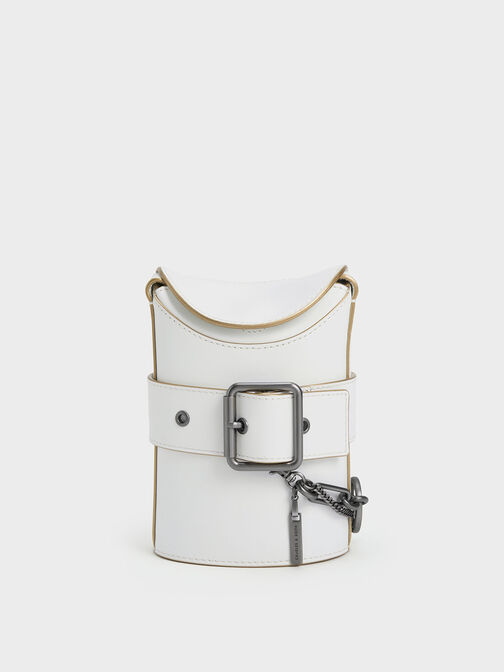 Túi đeo chéo Jules Leather Belted Bucket, Trắng, hi-res