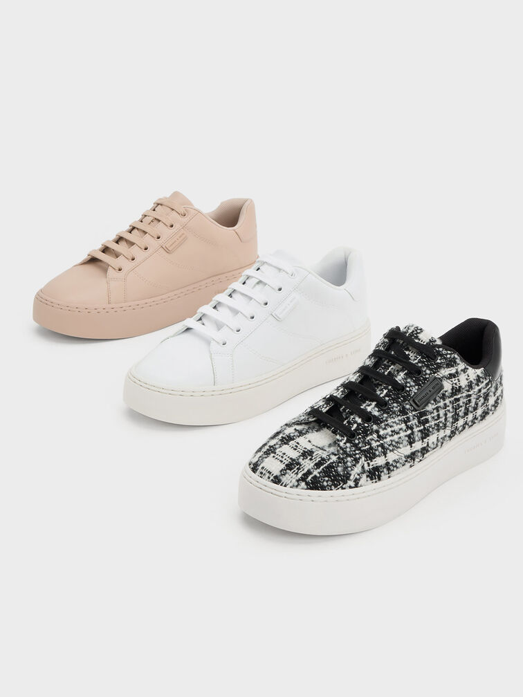 Giày sneakers cổ thấp Tweed Lace-Up, Be, hi-res