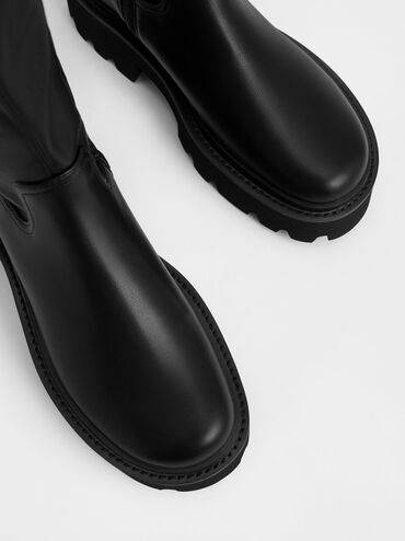 Giày boots nữ Chunky Platform Knee-High, Đen, hi-res