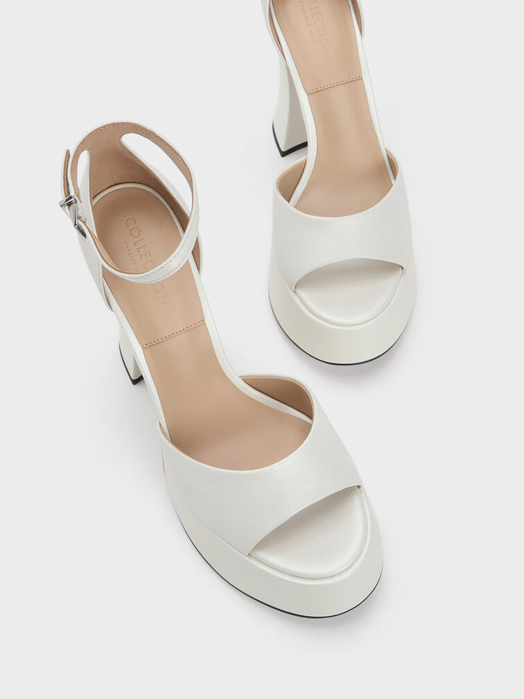 Giày sandals cao gót Michelle Platform Ankle-Strap, Trắng, hi-res