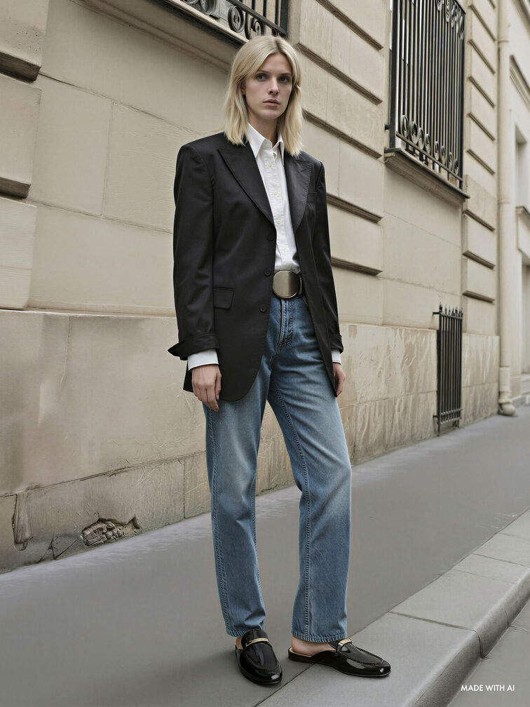 Gi&agrave;y mules đế bệt Metallic-Bar, Đen b&oacute;ng nh&aacute;m, hi-res