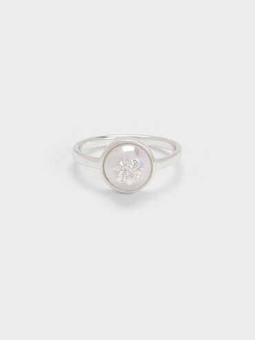 Nhẫn ngọc trai Flower-Embellished Pearl, Bạc, hi-res