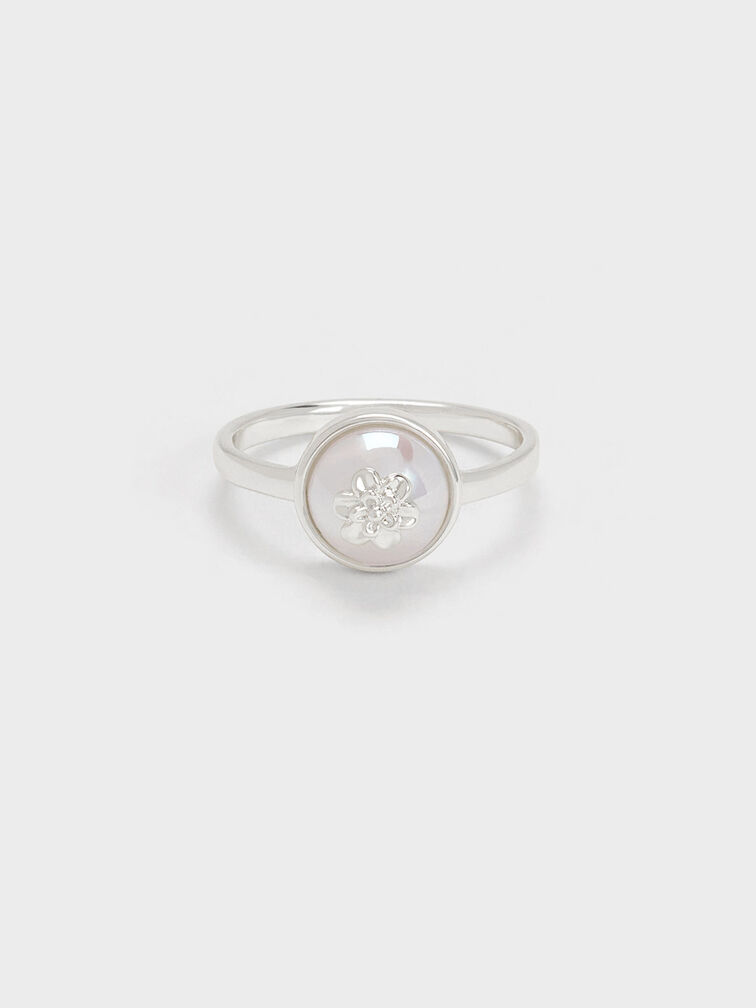 Nhẫn ngọc trai Flower-Embellished Pearl, Bạc, hi-res
