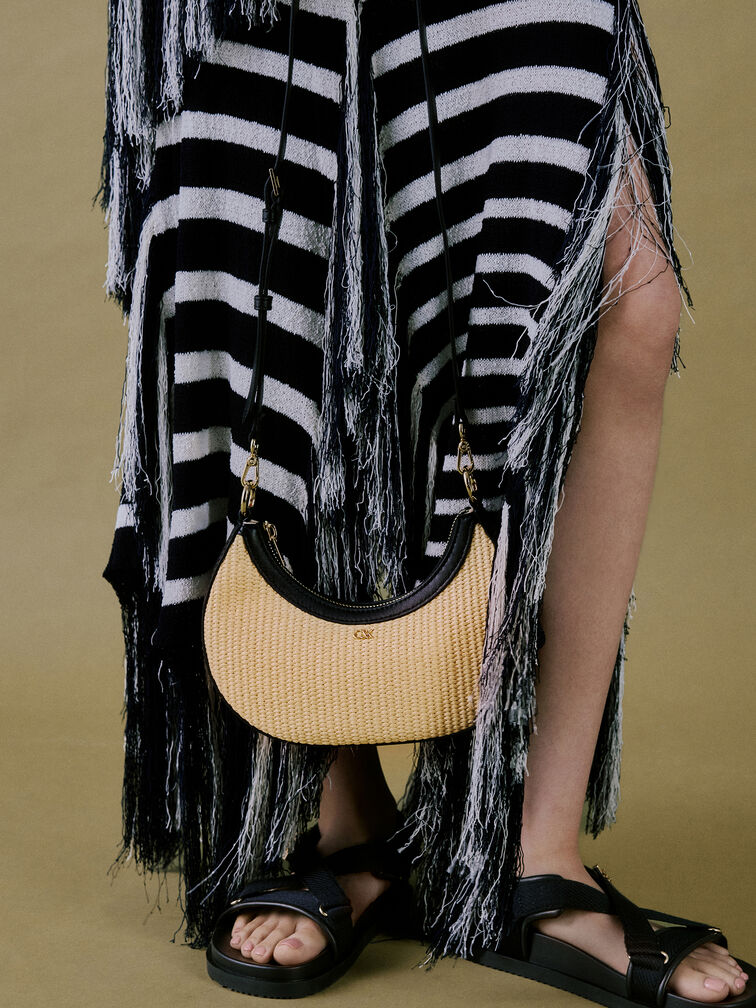 T&uacute;i đeo vai Leather & Raffia Crescent Hobo, Neutral Raffia, hi-res