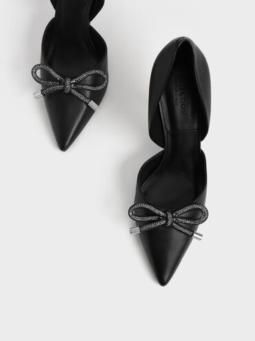 Giày cao gót phối nơ Gem-Embellished Bow-Tie D'Orsay, Đen, hi-res
