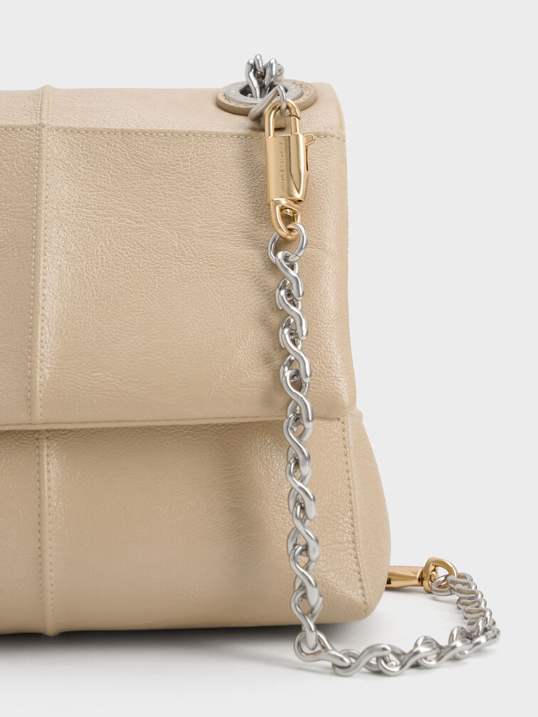 T&uacute;i đeo vai nắp gập Delfina, Sand Beige, hi-res