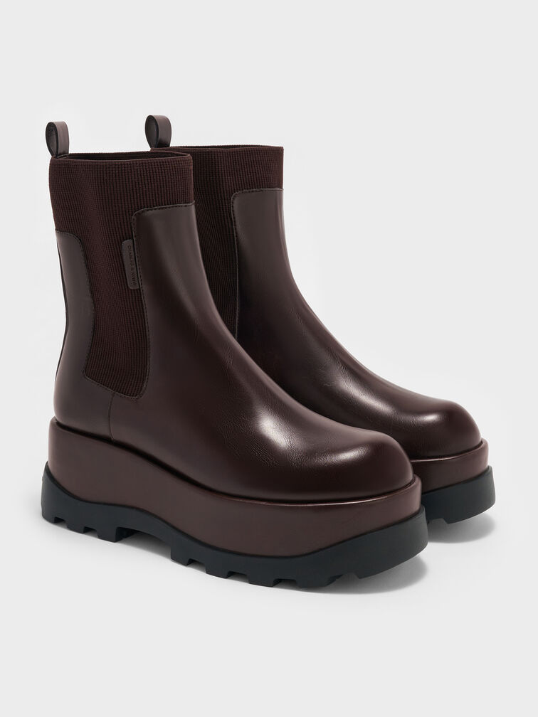 Boots cổ thấp đế cao Barron, N&acirc;u đậm, hi-res