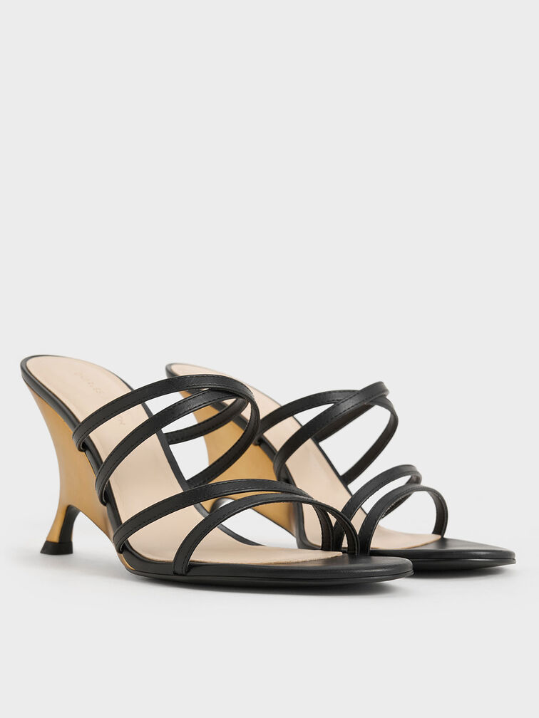 Giày mules cao gót Strappy Sculptural-Heel, Đen, hi-res