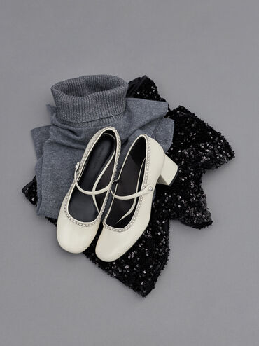 Braided-Chain Block-Heel Mary Jane Pumps, Chalk, hi-res