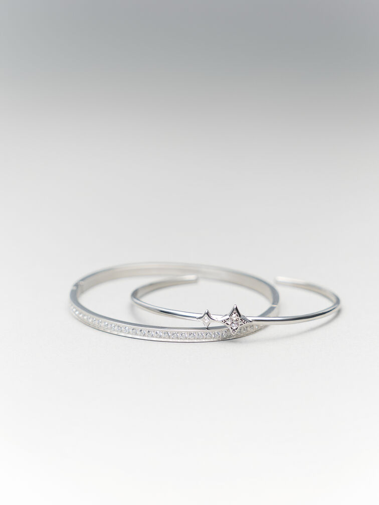 Hermione Crystal Bangle, Silver, hi-res