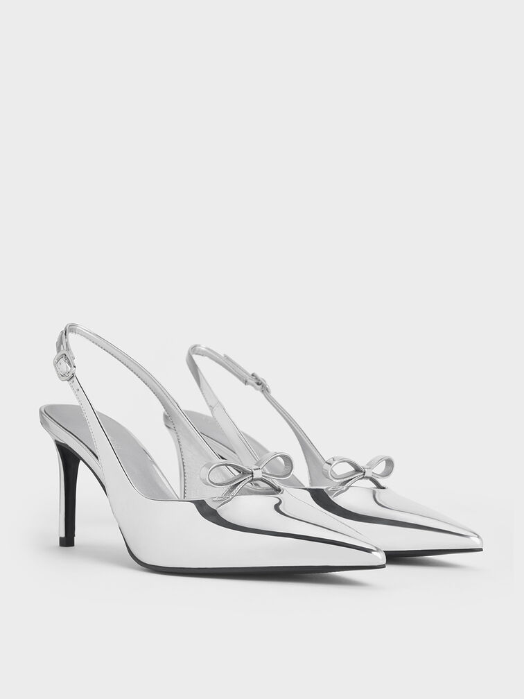 Gi&agrave;y cao g&oacute;t Metallic Bow Slingback, Bạc, hi-res