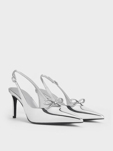 Gi&agrave;y cao g&oacute;t Metallic Bow Slingback, Bạc, hi-res