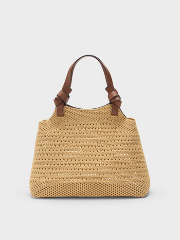 Ida Knotted Handle Knitted Tote Bag, Beige, hi-res