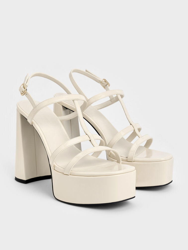 Gi&agrave;y sandal cao g&oacute;t Patent T-Bar Strappy, Phấn, hi-res