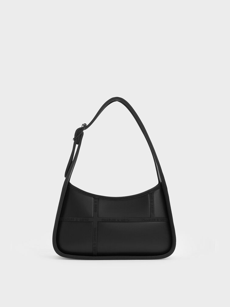 Avenue Contrast-Trim Trapeze Shoulder Bag, Black, hi-res
