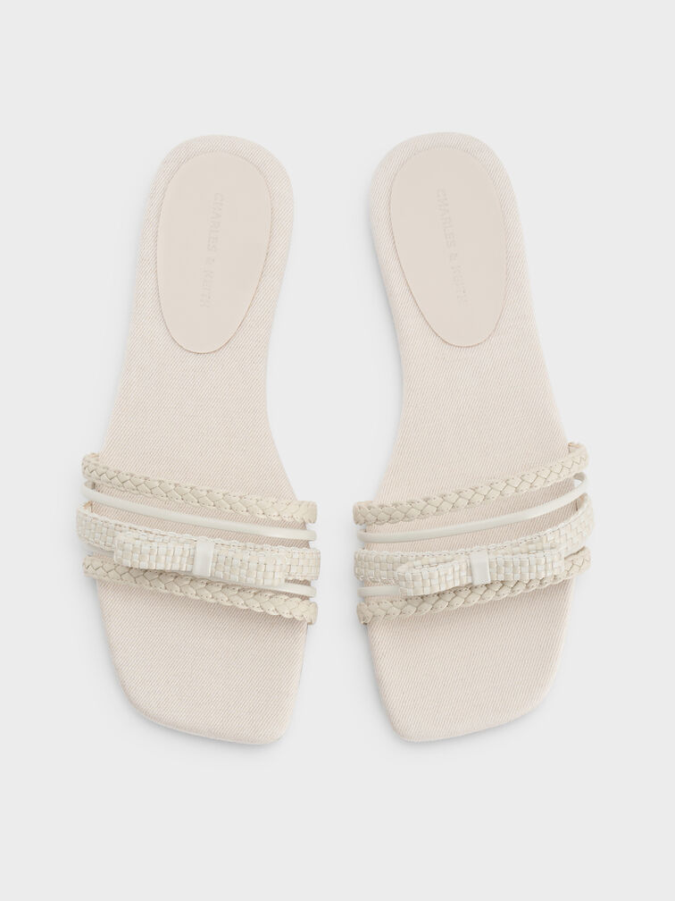Kaleen Woven-Bow Slide Sandals, Chalk, hi-res