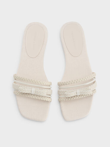 Kaleen Woven-Bow Slide Sandals, Chalk, hi-res