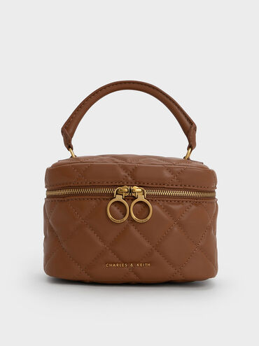 Quilted Two-Way Zip Mini Bag, Chocolate, hi-res