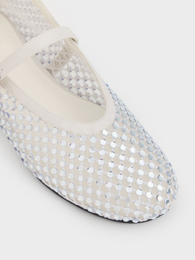 Maggie Mesh Crystal Mary Janes, White, hi-res