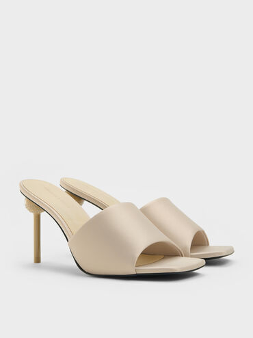 Giày mules cao gót Satin Crystal-Embellished, Vàng đồng, hi-res
