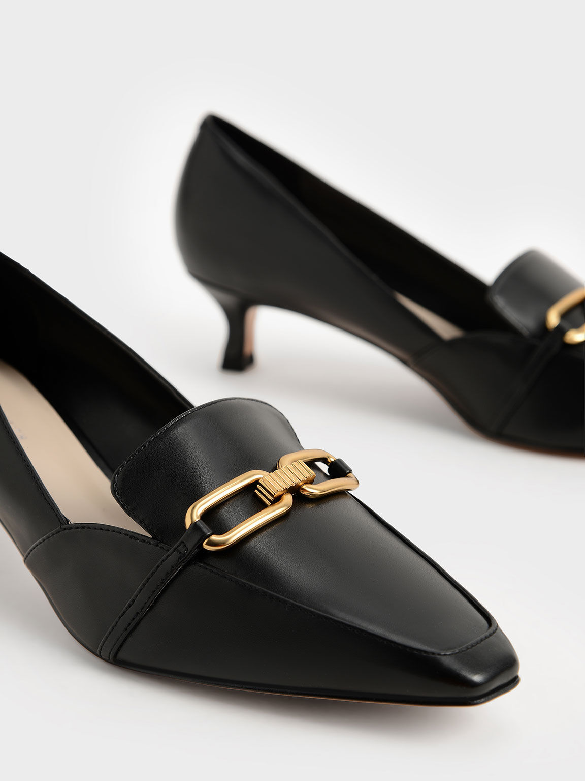 Black Chain-Link Loafer Pumps - CHARLES 